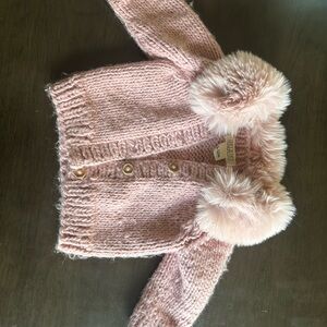 Girls Pink Knit Hat with Faux-Fur Pom Poms
